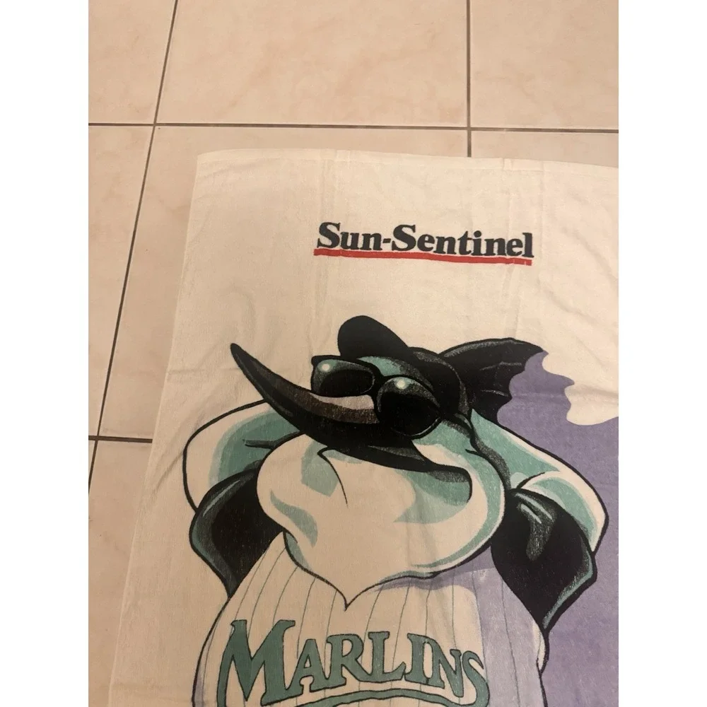 Vintage Florida Marlins Sun Sentinel Bell South Pool Towel Billy Marlin 90s #2